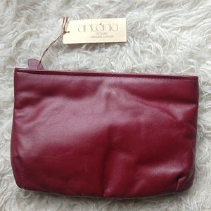 Antonia Vintage Leather Clutch Pouch Bag Red Zippered